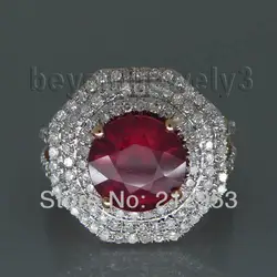 Круглый 9 мм 14kt розовое золото натуральный красный рубиновое кольцо, Винтаж ruby Обручение кольцо ювелирных изделий Подлинная ruby 2t018