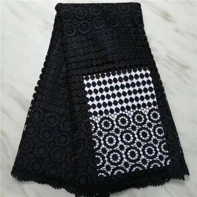 

Высококачественная хлопковая нигерийская Свадебная африканская кружевная ткань/гипюровая кружевная ткань для вечерние него платья черного цвета (16L-4-19