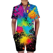 Принт Splatter Комбинезоны для малышек для мужчин 3D принт Забавный комбинезон playsuit мужской шаровары летние одна деталь пляж Slim Fit