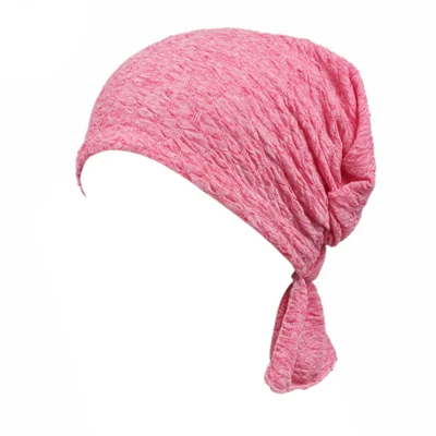 Новая дышащая женская пузырчатая хлопковая Косынка химиотерапия шляпа шапочка-тюрбан головной убор для больных раком мусульманский сплошной цвет - Цвет: pink