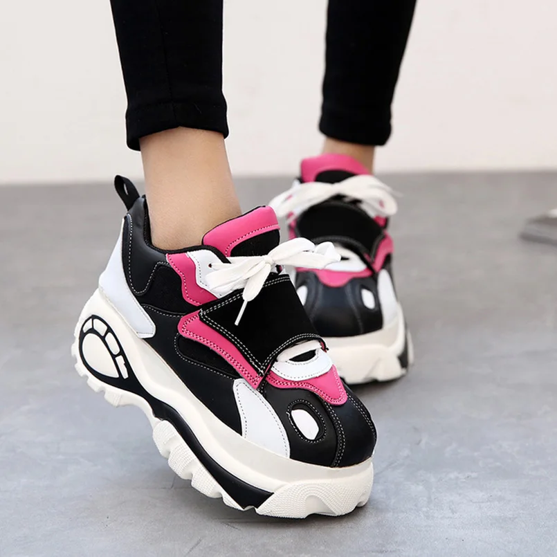 

FIDANEI 2018 New Harajuku Style Muffin Bottom Sneakers Fashion Mixed Colors Women Casual Shoes Lace-Up Mesh Sport Shoes