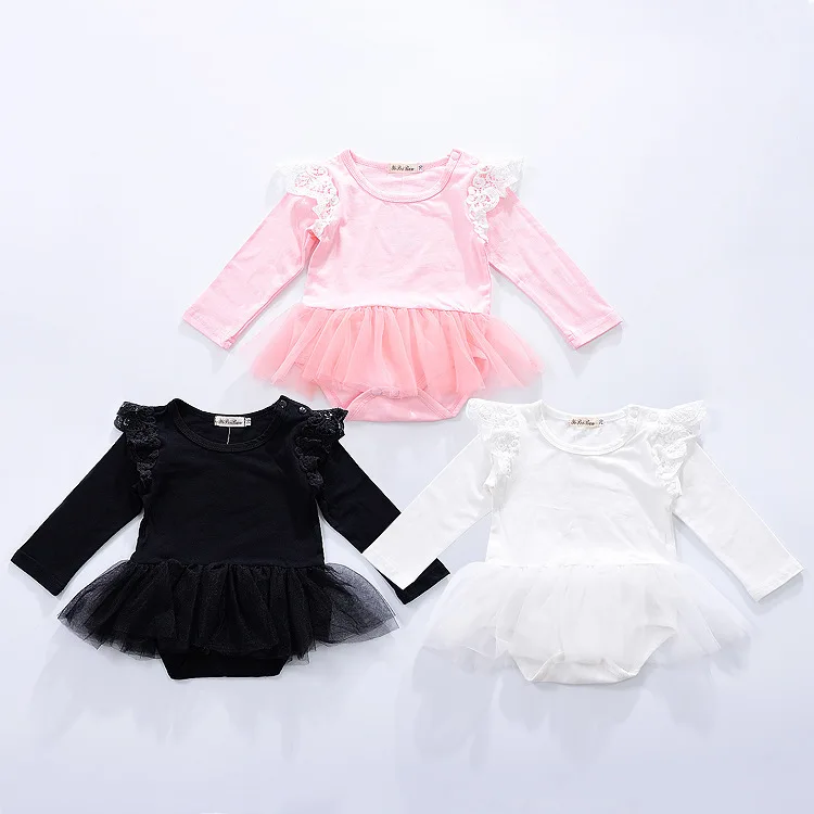

0-2 years baby bodysuit solid color long flutter sleeve mesh gauzy D0056