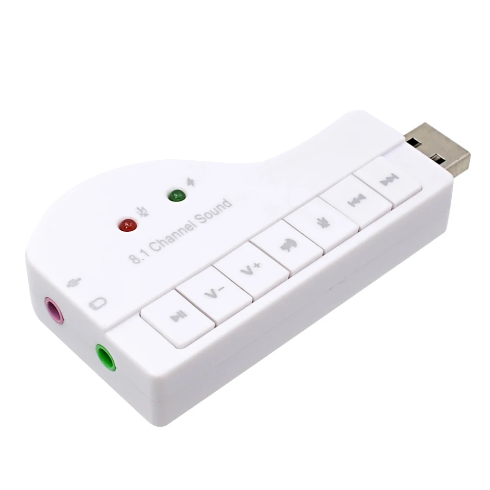 

White For Win XP/7/8 Android Linux MacOS 3D Audio External USB Sound Card Adapter 8.1 Channel Headset Microphone 3.5mm Jack