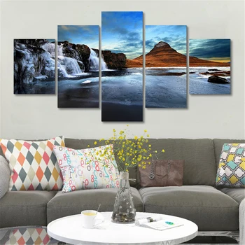 

Wall Decoration Ice Iceland Mountain Waterfall Landscape Painting Home Decor Kitchen Art Paint 5 Panels Wall Art Pictures