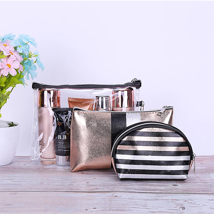 ثلاثة-قطعة التجميل حقيبة الإناث المحمولة سفر كبيرة قدرة غسل حقيبة PVC المرأة شفافة مخزن للمكياج حقيبة