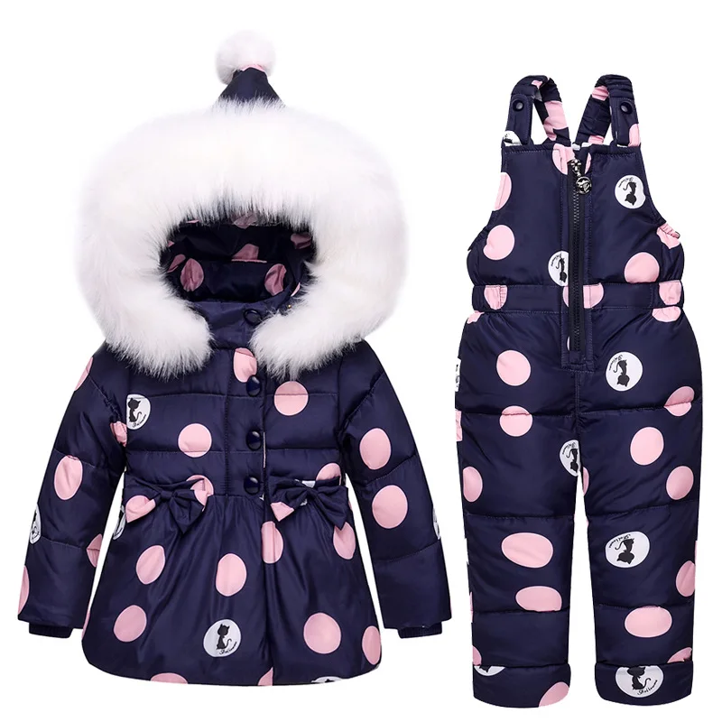

FYYIYI 2018 Children's down jacket suit new set of two sets of girls 1-3 year old baby fur collar infant girl winter clothing
