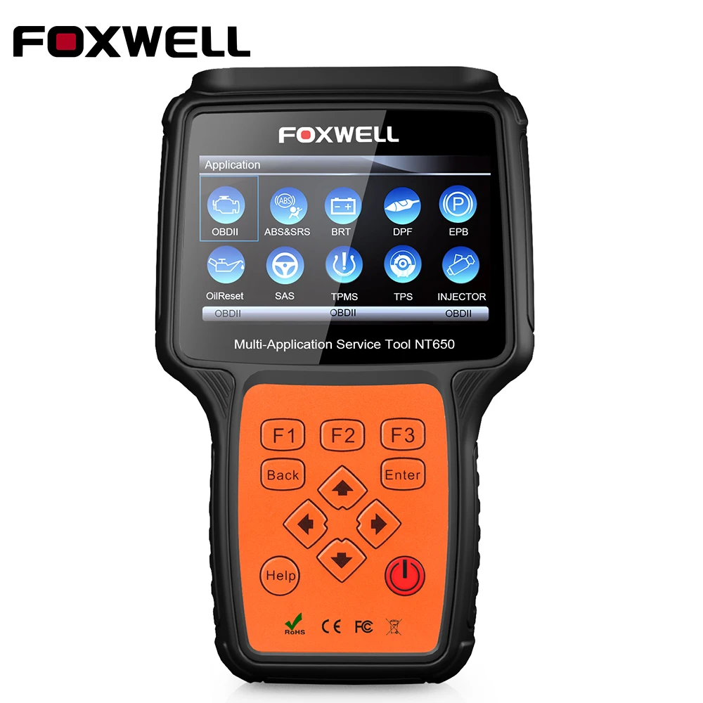 FOXWELL NT650 OBD2 инструмент диагностики сканер с ABS Airbag SAS EPB DPF Ойл Сервис Сброс инжектор