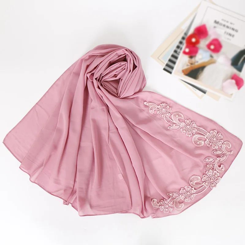 Кружевной цветочный хиджаб шарф простые Пузырьковые шифоновые накидки бусины мусульманские платки модные длинные повязки на голову мусульманские шарфы 10 шт./лот - Цвет: 6