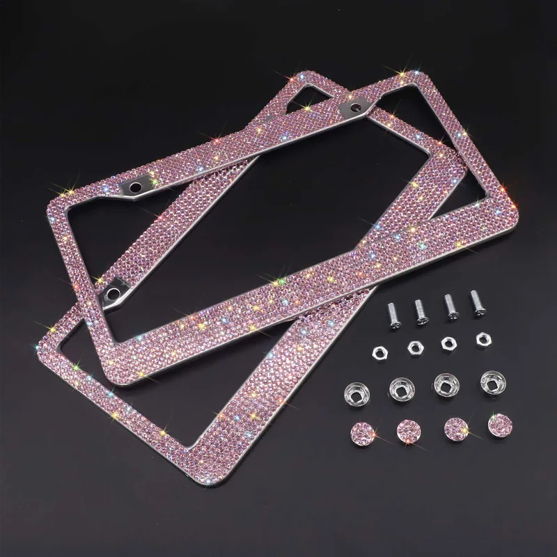 Luxury Handcrafted Bling Rhinestone Premium Crystal Car License Plate Frame 2 Pack with Gift Box For USA Canada Truck Women