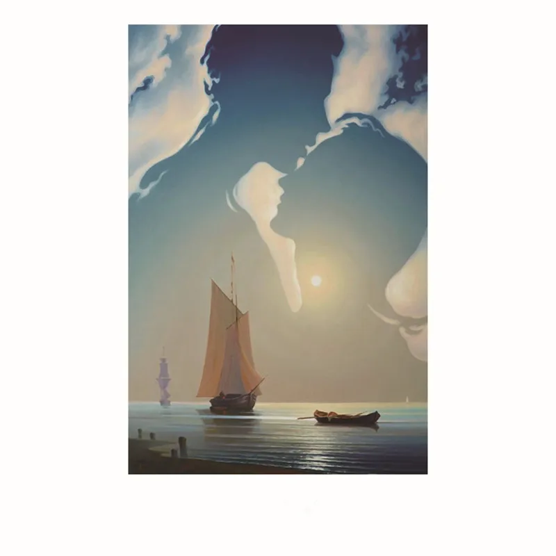 HD potištěné plátno nástěnné umění malba obrázek milenec polibek na obloze loď domácí výzdoba olejomalba na plátně novoroční dárek