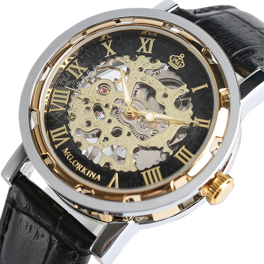 

Luxury Women Wrist Watch Skeleton Trendy Stylish Genuine Leather Band Strap Hand-Winding Mechanical Men Elegant Casual