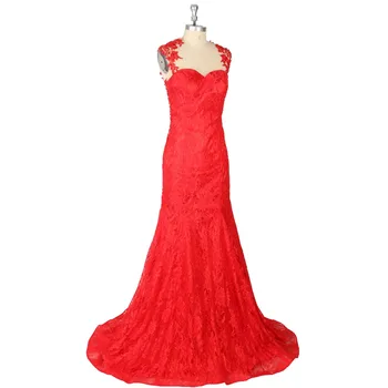 

2017 Sexy Red Trumpet/Mermaid Sleeveless Jewel Neck Zipper Floor-length Sequins Lace Backless Tulle Formal Prom Dress Evening