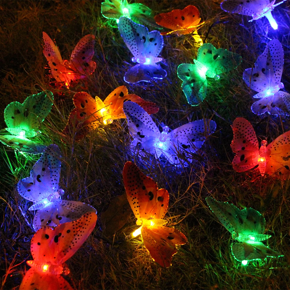 6m 20 led butterfly string light fairy solar power fiber garland light power