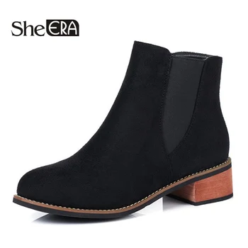 

She ERA New Fashion Women Chelsea Boots PU Leather Women Ankle Boots Low heel Autumn Women Boots Botas Mujer zapatos de mujer