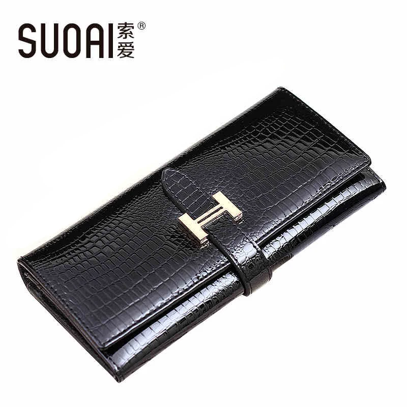 

SUOAI 2017 High Quality Genuine Leather Wallets Women Long Purse Vintage Alligator Genuine Leather Wallet