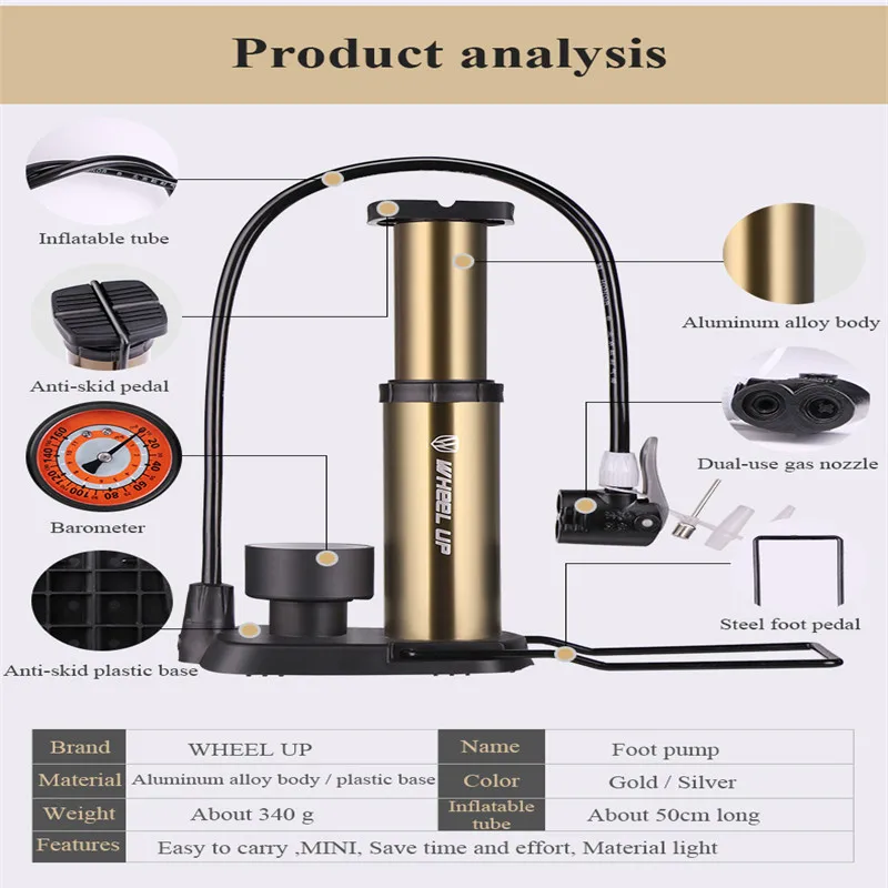 1 шт. портативный велосипедный горный велосипед мини воздушный насос для ног педали для прессования шин с манометром легкий