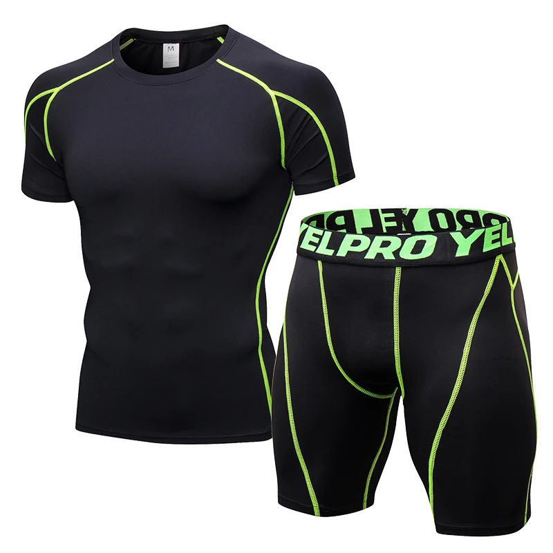 Hot Quick Dry Compression Suits Short Sleeve Shirt Shorts Running Set font b Fitness b font