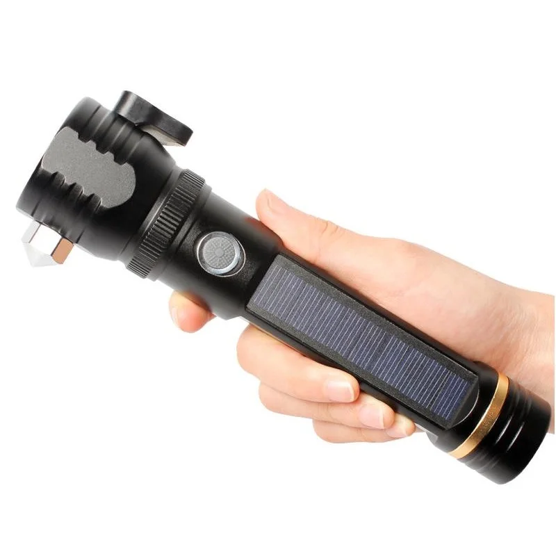 

Solar Power LED Flashlight 7 in 1 Multi-Functional Safety Hammer Torch Light With Power Bank Magnet Survival Tool Emergency Ligh