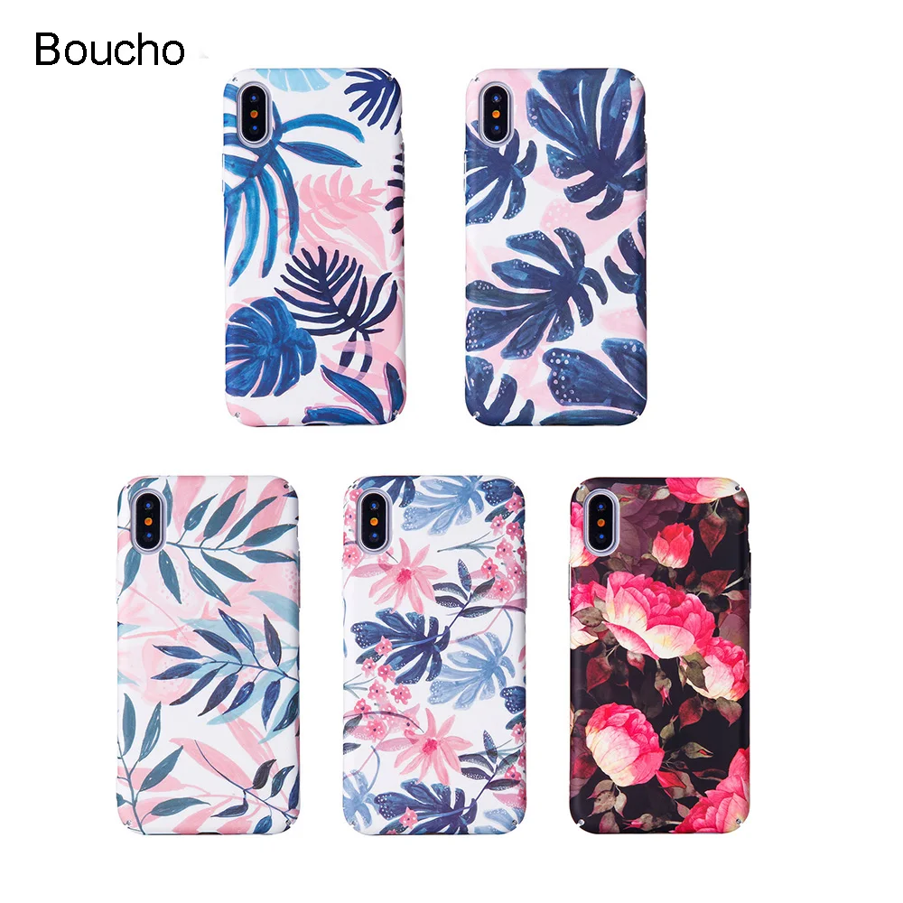 Boucho для iphone 6 6s 7 8 plus Чехлы Coque модные художественные растения лист печати чехол X