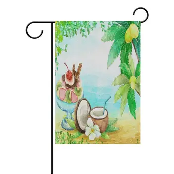 

Summer Garden Flag Vintage Tropical Palm Coconut Tree Flower Ice Cream Welcome Yard House Flags Outdoor Lawn Banners 12"x18"