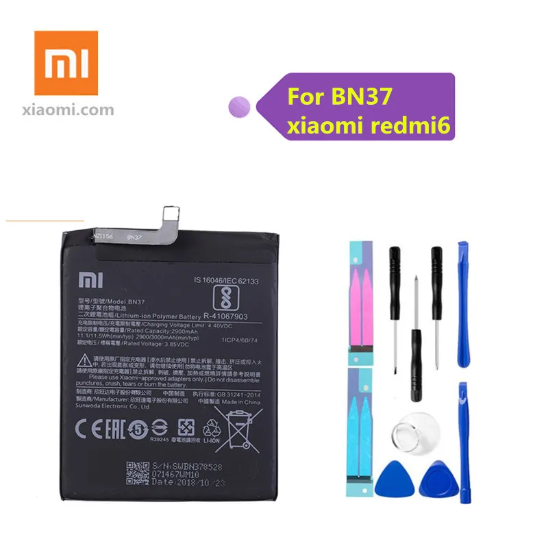 Оригинальный аккумулятор для телефона Xiao Mi BN37 Xiaomi Redmi 6 Hongmi 6A 2900 мАч