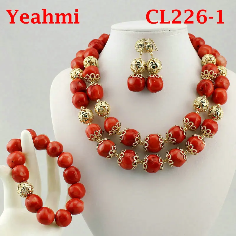 Fashion Afriacn Coral Beads Jewelry Set Real Nigerian Coral Wedding Jewelry Sets Women Costume