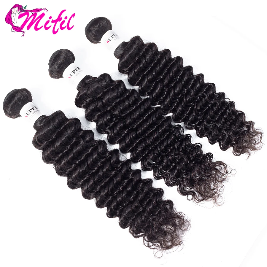 

Mifil Deep Wave Bundles Indian Hair Weave Bundles 100% Human Hair Bundles 8-26 Inch Non Remy Hair Extension Natural Color