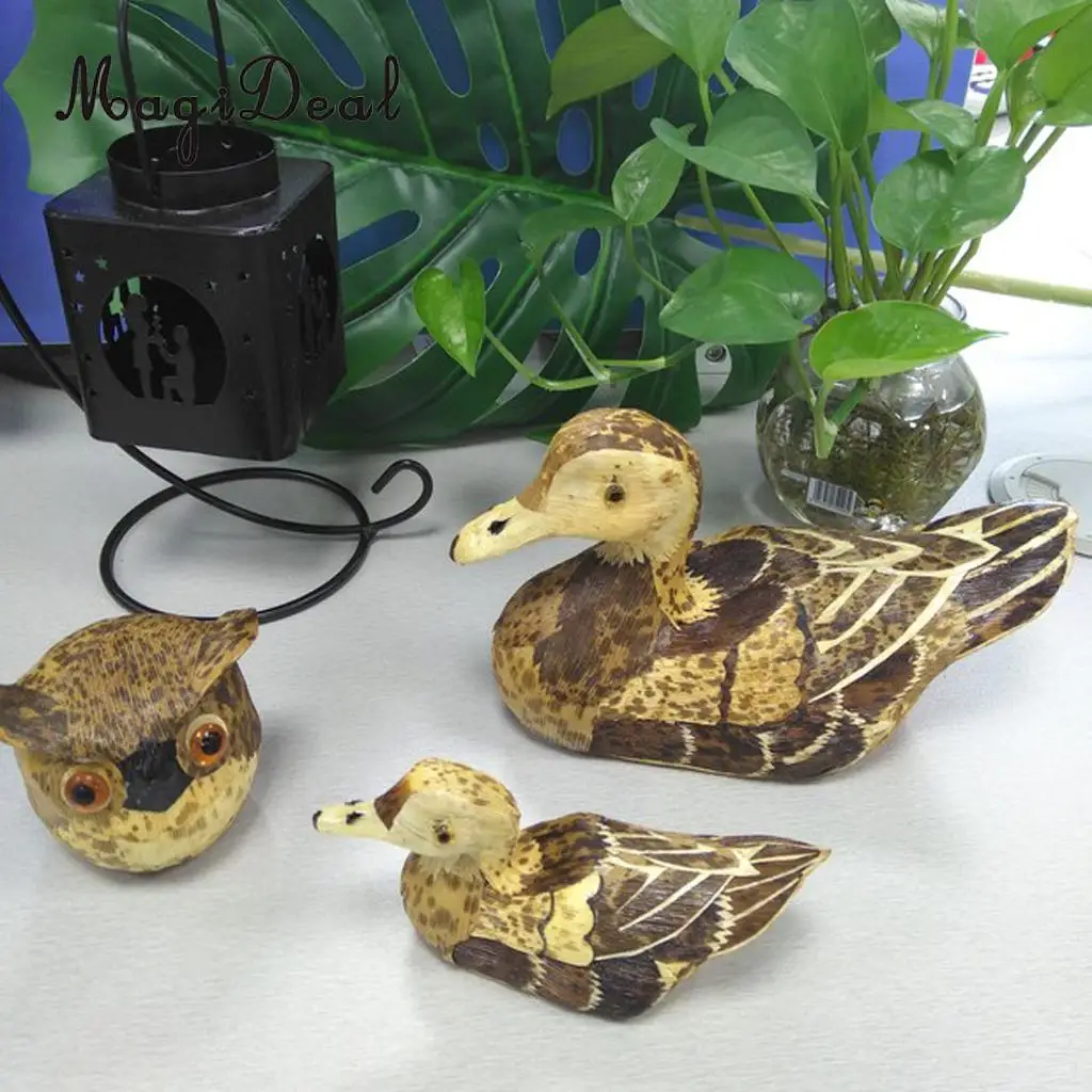 Rustic Bamboo Crafts Duck Owls Animal Figurine Ornament Furnishing Articles