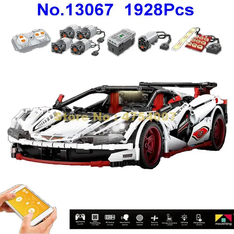 

13067 1928pcs led app rc remote control motor drift tire racing car sportscar supercar building blocks Toy