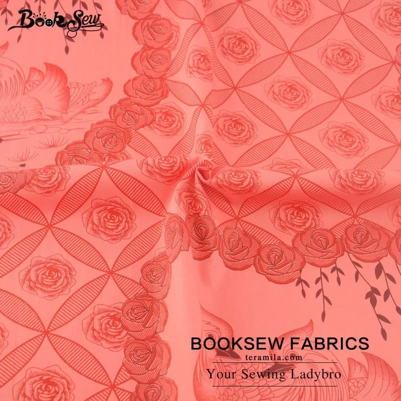 Booksew Red Cotton Twill Fabric Fat Quarter Home Textile Mandarin Duck And Flower Design Sewing Patchwork Bedding Wedding|fat quarters|cotton twill