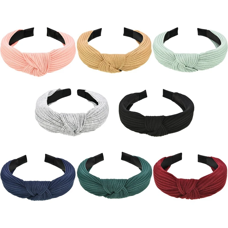 

8 Pieces Wide Headbands Knot Turban Headband Hair Band Elastic Hair Accessories For Women And Girls, 8 Colors