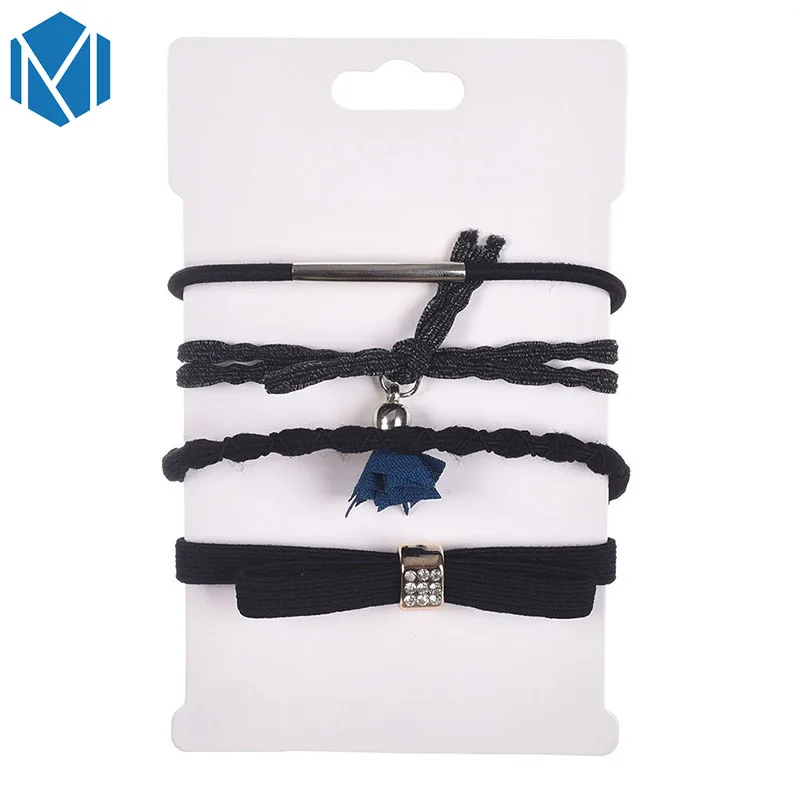 M MISM 4 Pcs/Lot Fashion Girls Rhinestone Bowknot Rubber Band Crystal