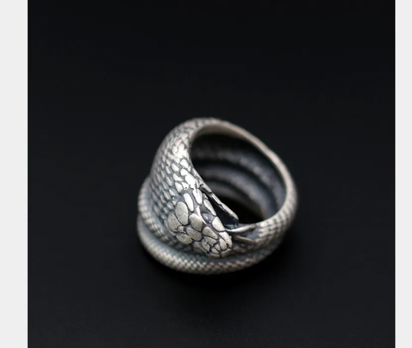 Безглистое Настоящее S 925 пробы Серебряное Кобра кольца мужские увеличенные змея широкий палец кольцо крутой готический панк ювелирные изделия бижутерия ручной работы