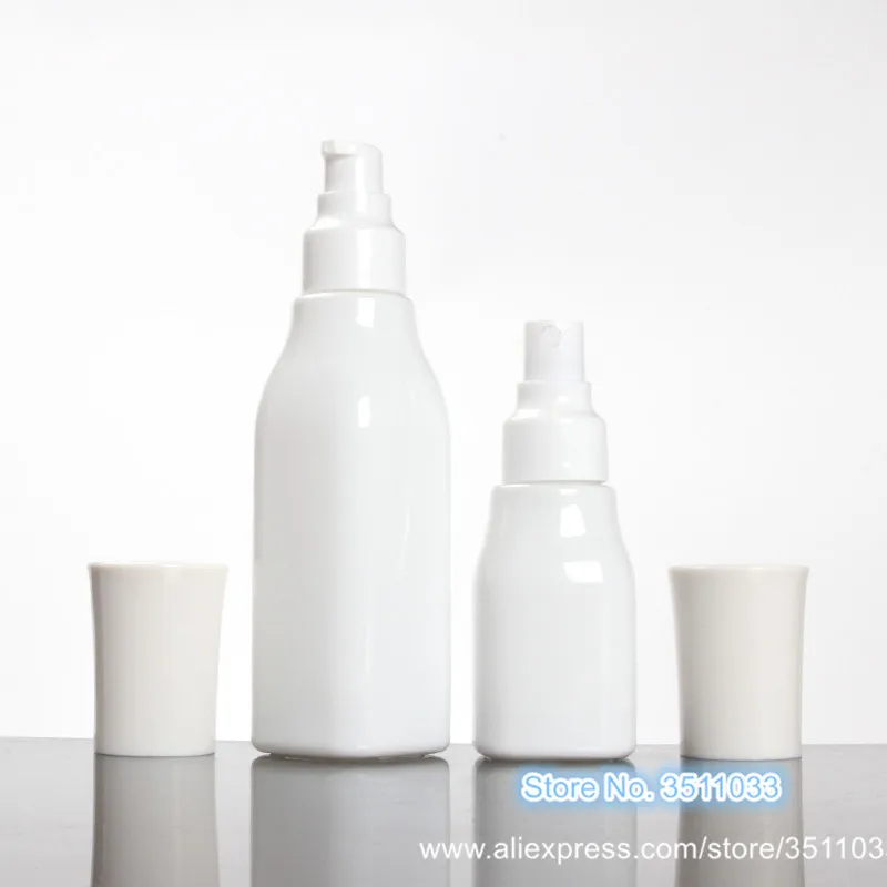Белая стеклянная бутылка для крема 50 г лица лосьона квадратная пустая
