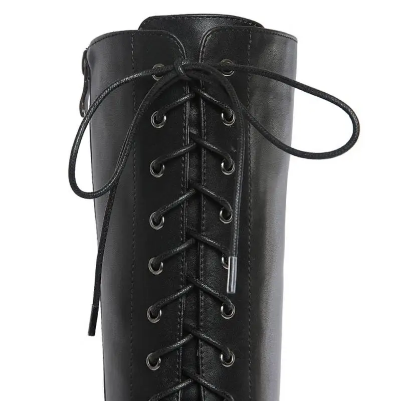 KemeKiss/женские сапоги из натуральной кожи на высоком каблуке; зимняя обувь на шнуровке; женские теплые сапоги до колена на меху; пикантная обувь; размеры 34-39