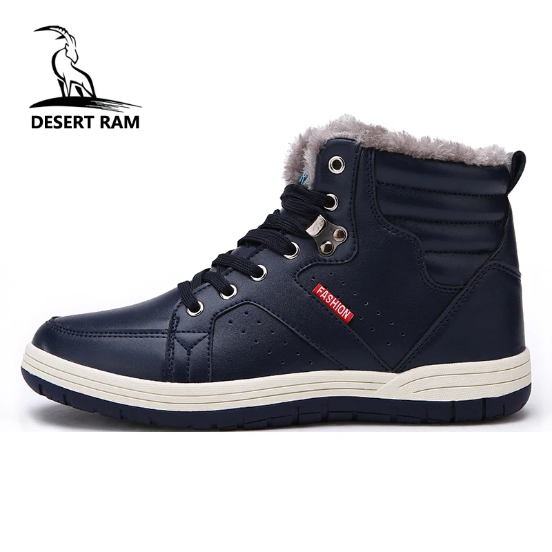 

DESERT RAM Brand Men's Boots Big Size 39~48 High Quality Winter Leather Wear Resisting Warm Fur Shoes Working Male Ankle Boots