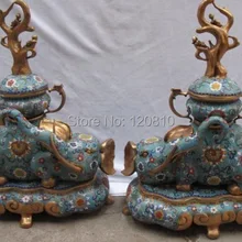 Китайский Pure Bronze перегородчатой Мальчика подняться дерево Слон дракон Кадило Пара