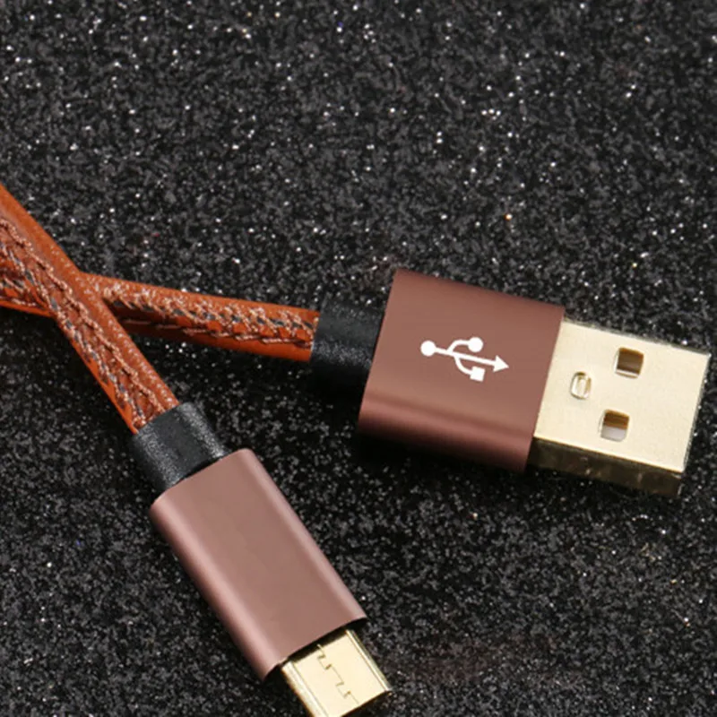 Micro USB кабель 1 м Премиум кожаный плетеный для Samsung Xiaomi Huawei Android Провода Быстрая