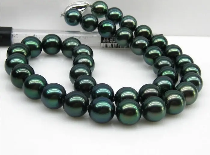 

HOT## Wholesale >> stunning 10-11mm tahitian black green pearl necklace 17inch 925S