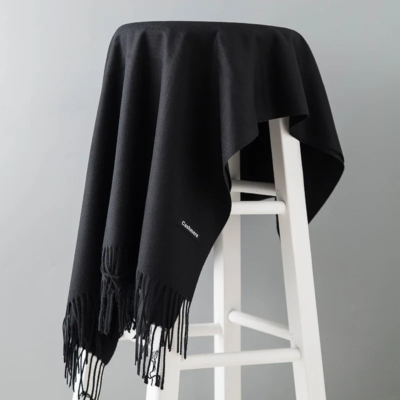 

Brand Women Cashmere Thick Solid Scarf Pashmina Shawls Wraps Female Foulard Hijab Stoles Tassel Head long Scarves free shipping