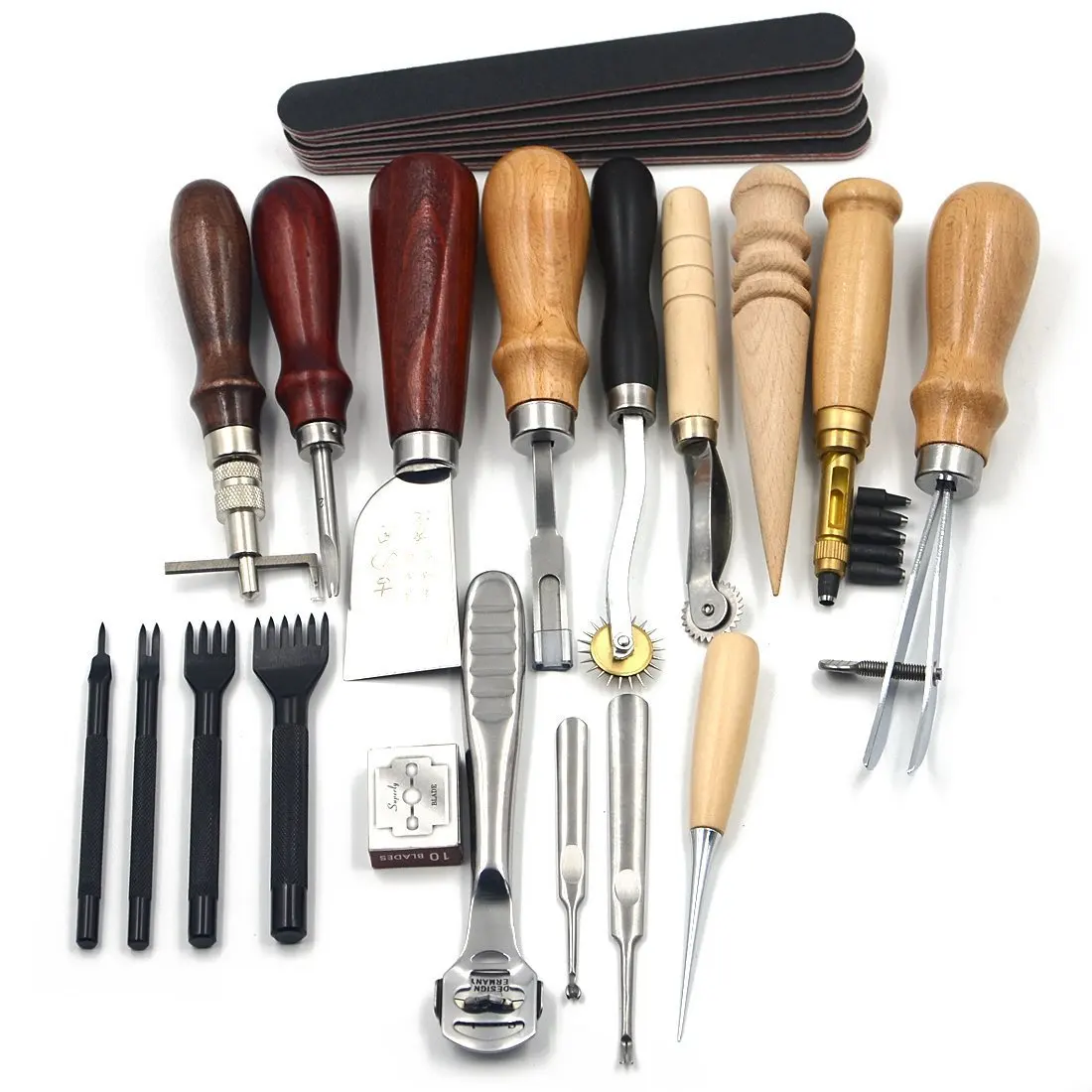 

1Set(18pcs) Leather Craft Punch Tools for Kit Stitching Carving Working Sewing Saddle Groover DIY Leather Drilling Grinding Tool