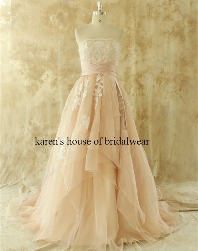 Novia De Encaje Color Beige Vestidos 2015 Sexy Strapless Una Linea De Vestidos Nupciales Por Encargo De Boda Del Tren Del Barrido Vestido De Novia Vintage Vestido De Novia Vintage Novia Vintagebridal Dress