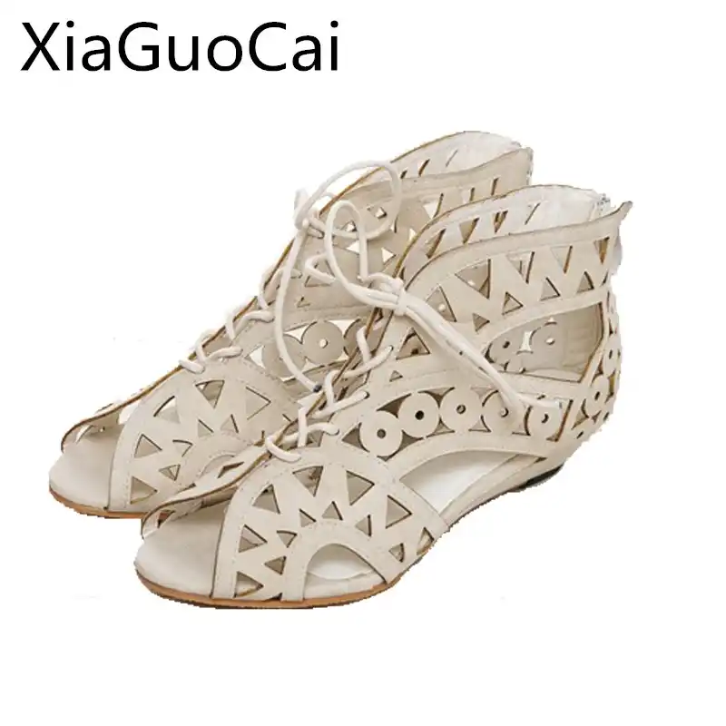 casual brass buckle low heel sandals plus size back zipper sandals