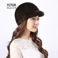 YCFUR, модная женская шапка, s шапки, зимние теплые шапки ручной работы из натурального меха норки, шапки бини, женская шапка из настоящей норки, шапка для девочек