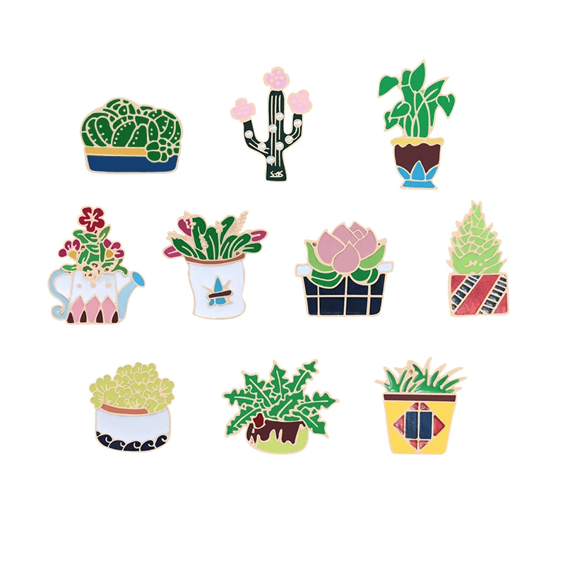 

10 Styles Cute Potted Plants Pins Succulent Cactus Brooches Flowers Badges Clothes Lapel Pin Plant Jewelry Gift for Women Girl