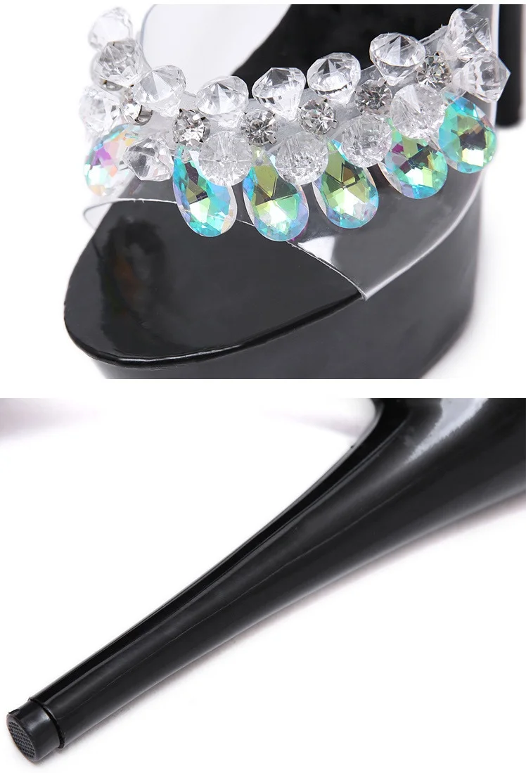 Womens 15 Cm Super High Heel Stiletto Sexy Transparent Glass Slipper Wedding Shoes Platforms Flowers Sandals12