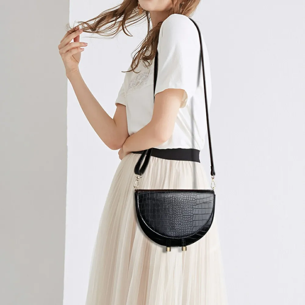  Crocodile Pattern Crossbody Bags for Women Half Round Messenger Bag Pu Leather Luxury Handbags Wome - 33038880448