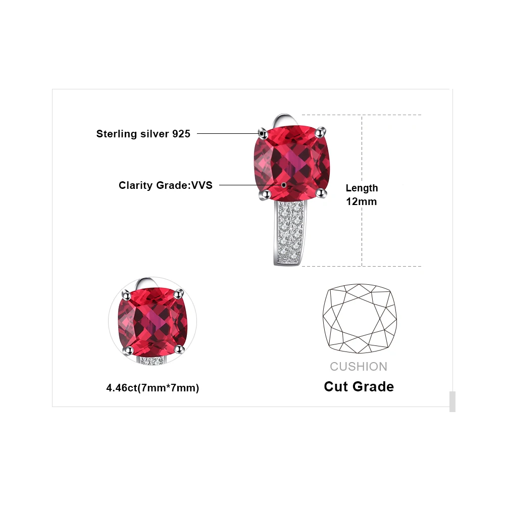 JewelryPalace 4.4ct Created Red Ruby 925 Sterling Silver Hoop Earrings for Women Cushion Cut Gemstone Jewelry Anniversary Gift - Image 5