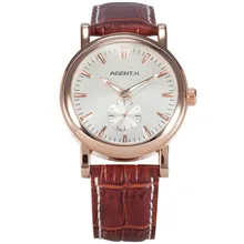 New AGENTX Second Hand Display Analog Masculino Relojes White Dial Coffee Leather Band Mens Quartz Wrist Business Watch / AGX053