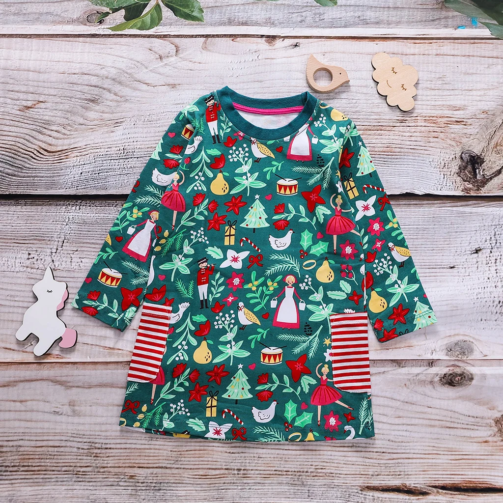 

Autumn Cotton Fashion Christmas Themed Pattern Long Sleeve Dress Toddler Girl And Girl